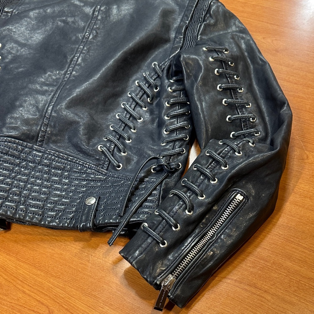 Barbara Bui Dark Blue Lamb Leather Moto Jacket - Picture 7 of 7